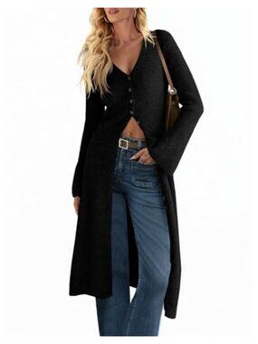 Long Chunky Knit Cardigan Sweater Button Down Midi Dress